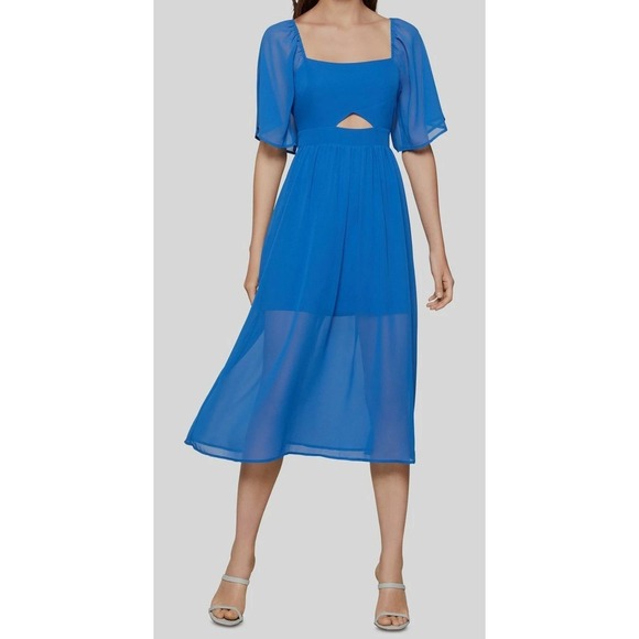 $118 BCBGeneration Women's Blue Flutter Sleeve Cutout Fit & Flare Dress Size 8 - Picture 3 of 11